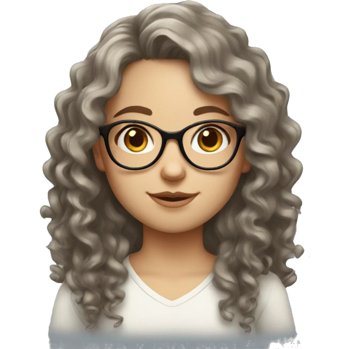 curly white Slavic girl with dark long hair and glasses emoji