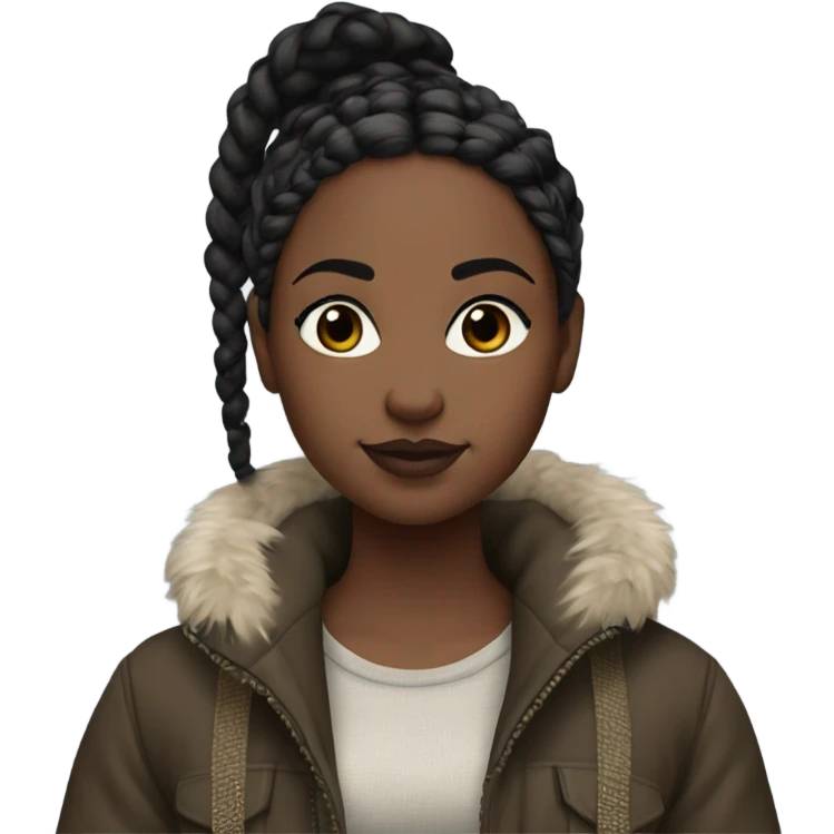 Black girl with boho braids, heavy makeup, FOV and realistic settings, with a crop top and a Canada goose jacket emoji