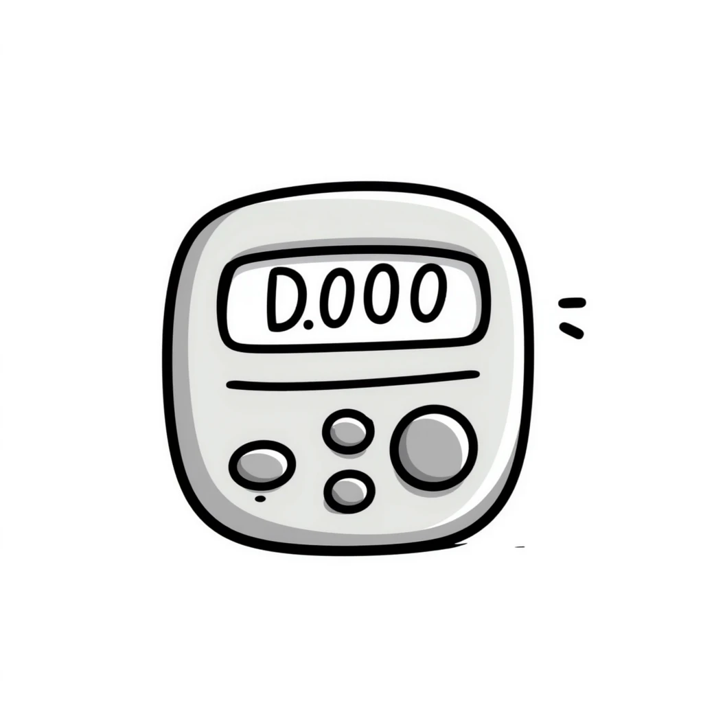 A gym interval timer/stopwatch with display and buttons in pastel colors (dd9fb0, ffc6d3, a3bfc9, c4bee2, f1b091), hand-drawn doodle style emoji
