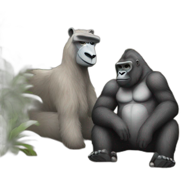 Gorilla chilling with a Llama emoji
