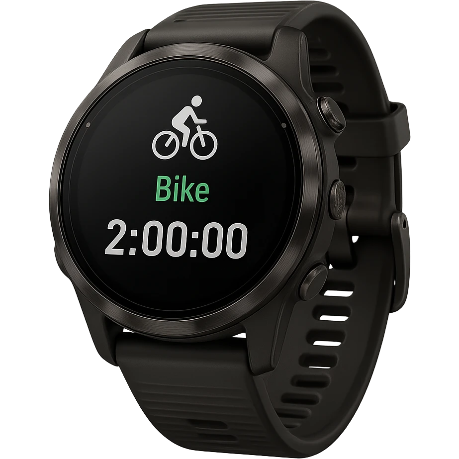 smartwatch con modalità attiva di bici che segna 2 ore di bici, REALISTICA 4K emoji