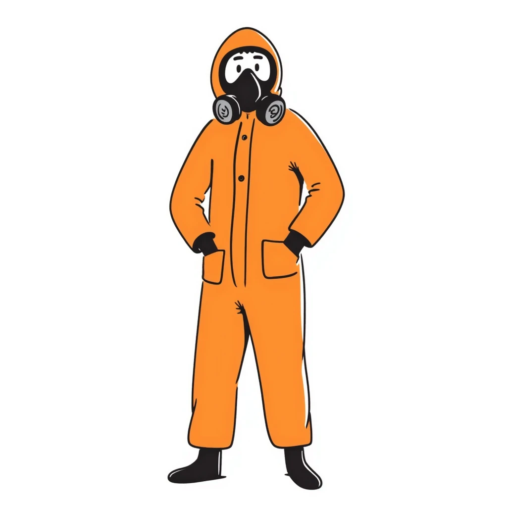 person in an orange suit, wearing a gas mask and black gloves emoji