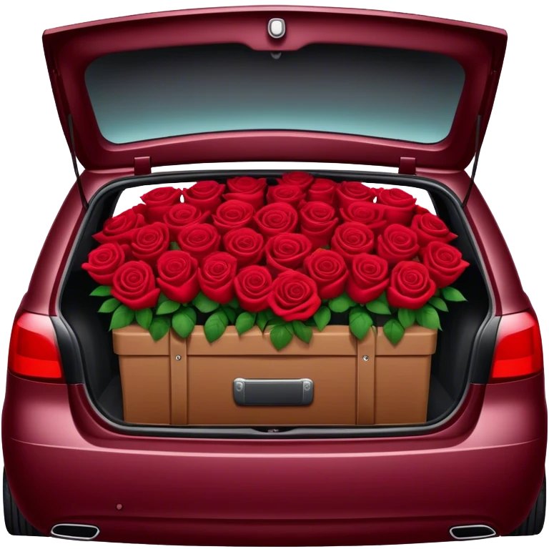 Burgundy car in the trunk many roses emoji