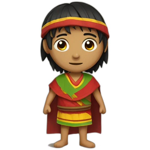 An Inca man, neck-length black hair, wearing a red headband and wearing a red poncho (with yellow, green and red lines) emoji