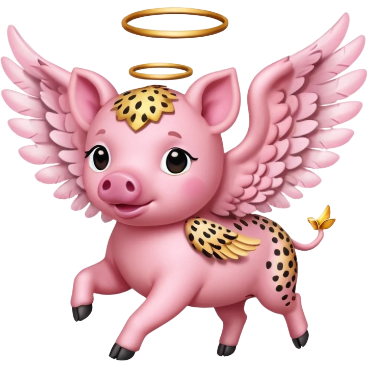 Cheetah print flying pig with angel wings emoji