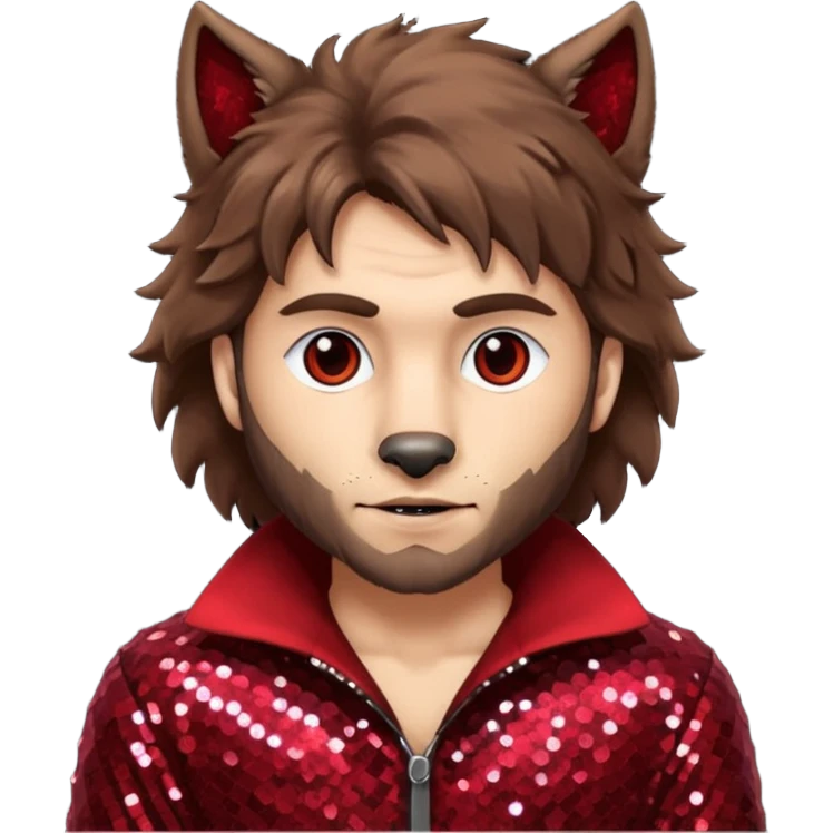 The Wolf Man with brown hair & fur dark red sequin outfit emoji