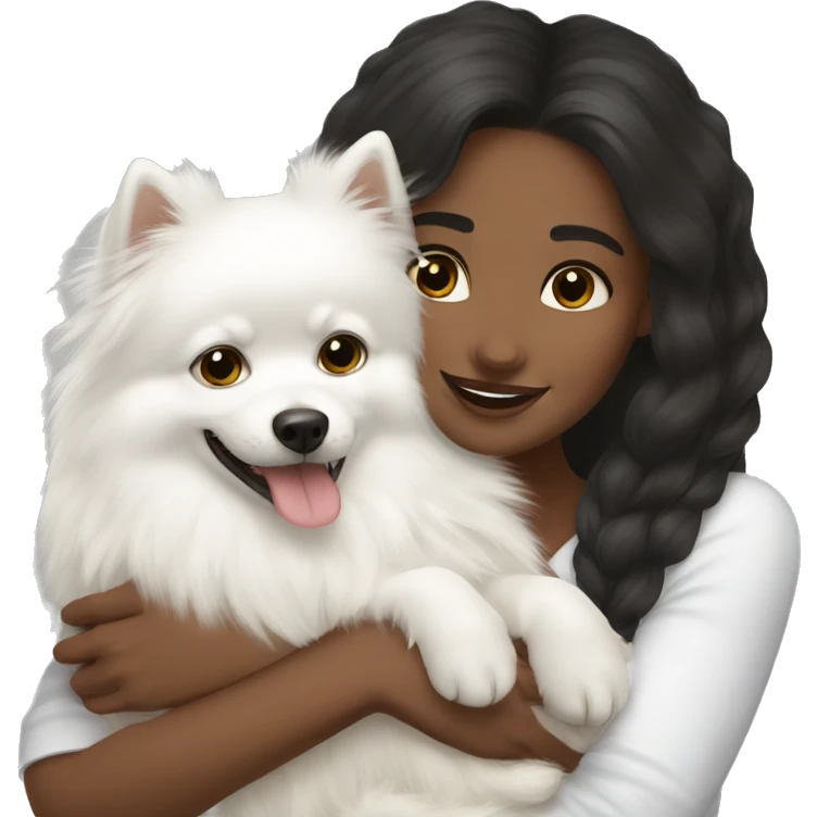 White skin girl hug white Pomeranian emoji