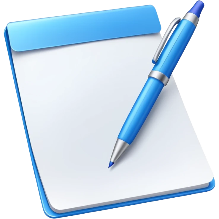 white paper and a blue colored pen emoji