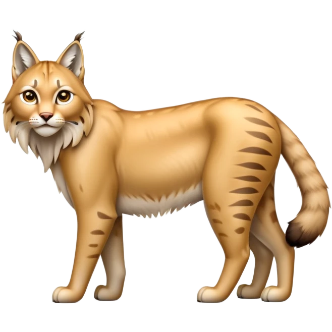 Cinematic-Lynx-Realistic-Full-Body-Standing on all fours-Emoji – head tilted dramatically, sleek golden-brown fur with faint spotting, long legs and large paws poised elegantly, simplified yet realistic focused features, highly detailed, glowing with an almost sarcastic glow. emoji