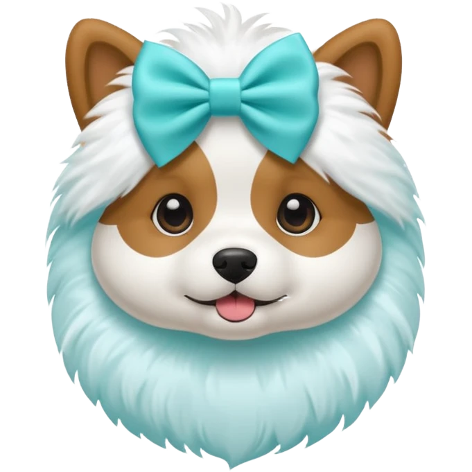 Fluffy dog with aqua bow emoji