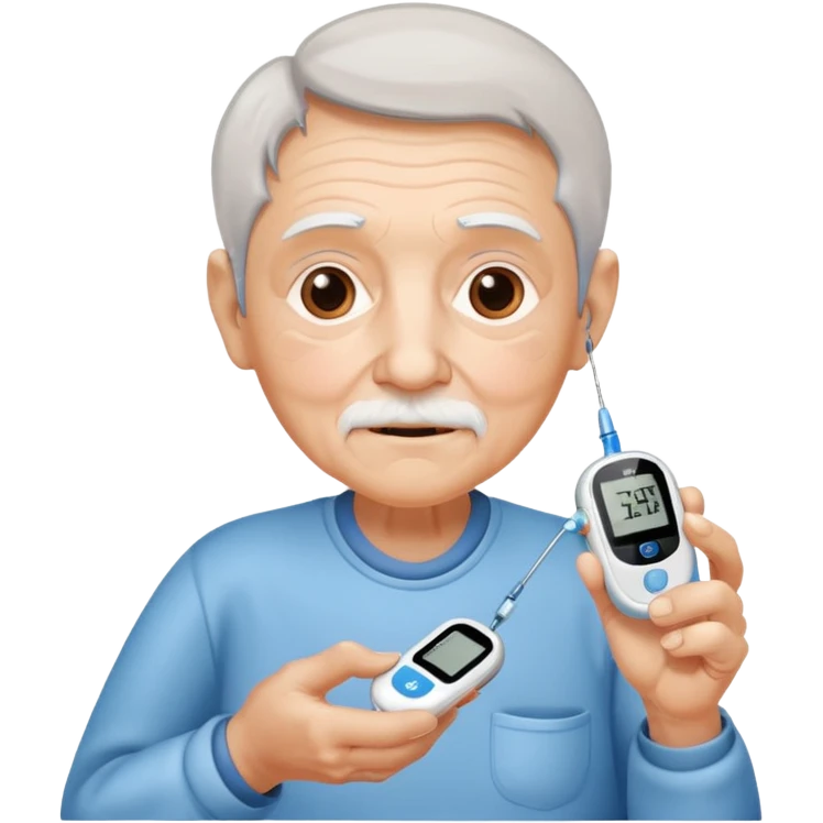 old age person with diabetes with glucose meter in his hand,sideways photo emoji