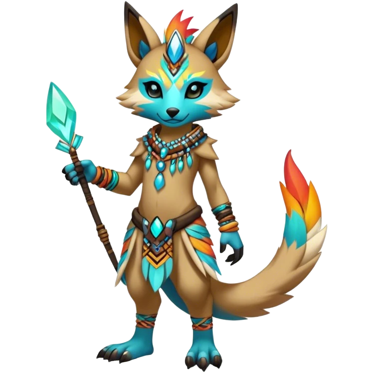 Anthro Sona Cool Edgy Cute Colorful Shy Shamanic Tribal Shiny Fakemon-Fantasy-Creature Full Body emoji