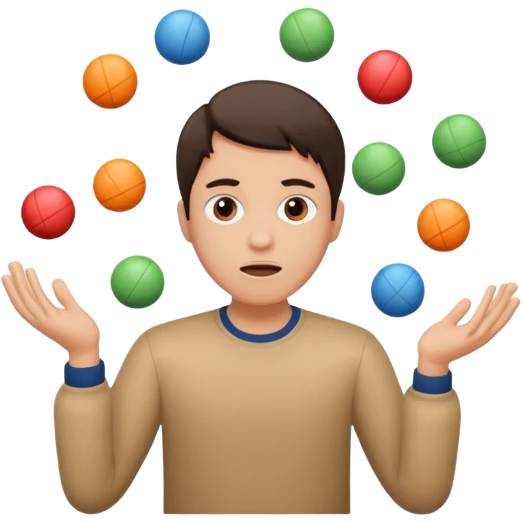 an emoji that depicts a product manager juggling work with panic emoji