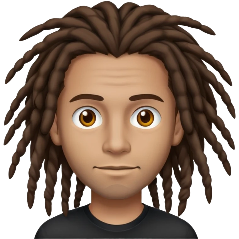 columbian tech man with brown hair, dreadlocks, brown eyes. No forehead wrinkles & black shirt. emoji