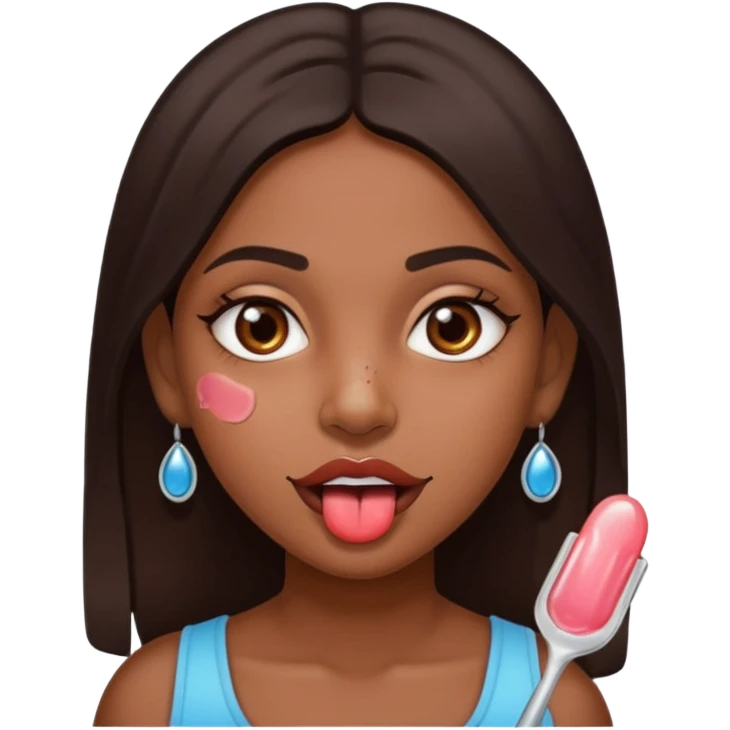 make a tongue sticking out expression for this indian girl that has transparent under eye gel patches emoji