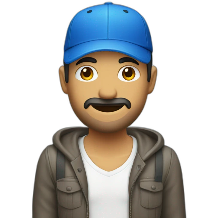 hombre vestido de azul con gorra emoji