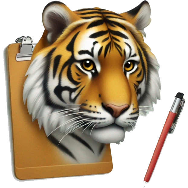 clipboard with a print of a bengal tiger clipped to it emoji