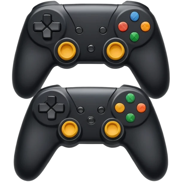 Create a modern, high-quality emoji featuring two gaming controllers to represent multiplayer gaming. The controllers should be slightly angled toward each other to show cooperation and competition.  emoji