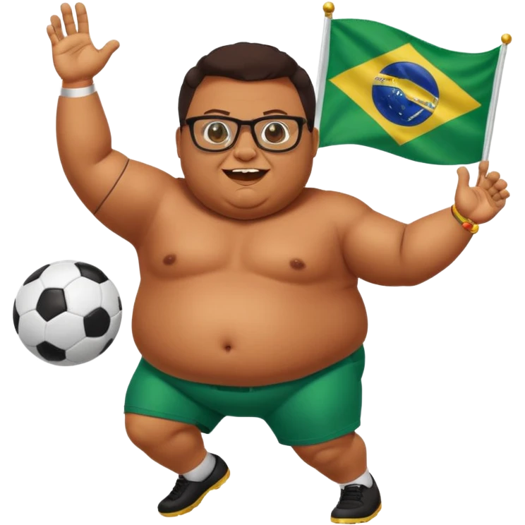 make an guy called pedro who is dancing with a football and playing brazzilian phonk and hee has glasses and is obese and make it look like hes listening to brazzilian phonk so it has a brazil flag and text saying phonk on it and give him demon laser eyes emoji