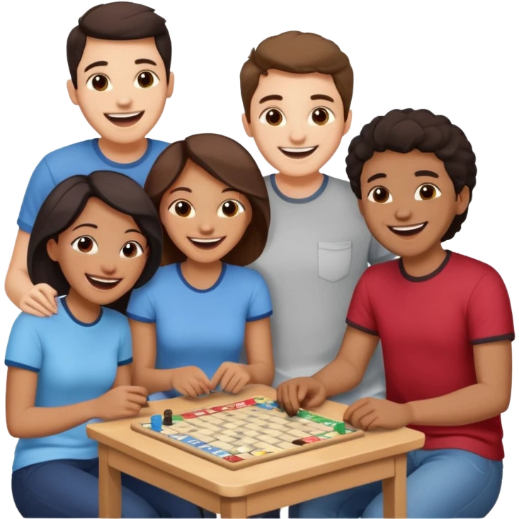 Four friends playing board game emoji