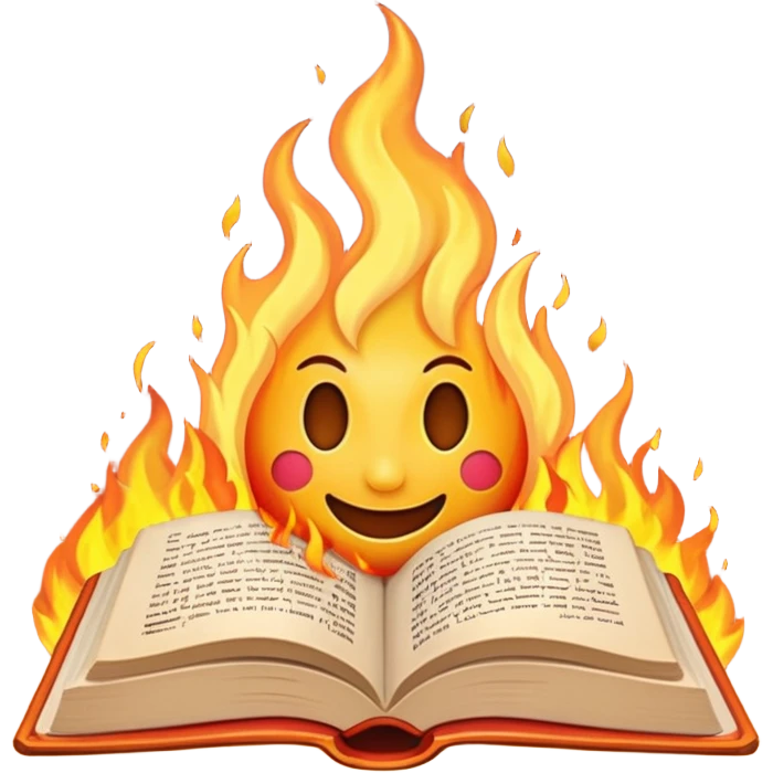 emoji writing in a book of fire emoji