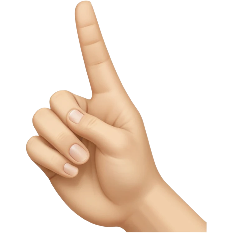 A realistic close-up photo of a right hand entering the frame from the bottom right corner, back of the hand facing the camera, pointing diagonally upwards to the left with only the thumb and index finger extended in a finger gun or L-shape gesture, other fingers closed and tucked in. emoji