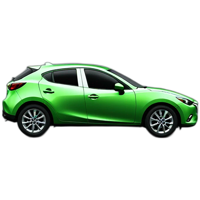 mazda sport 2 verde con 4 puertas con conductora afuera emoji