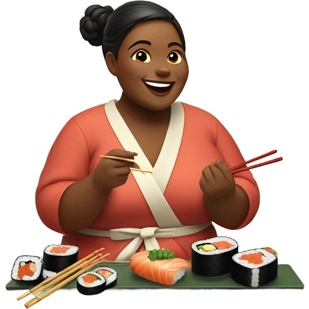 Fat lady eating sushi emoji