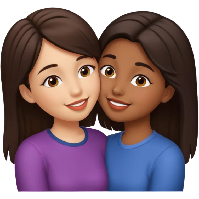 A girl kisses her friend The girls' hair color is dark brown. With wheatish skin  emoji