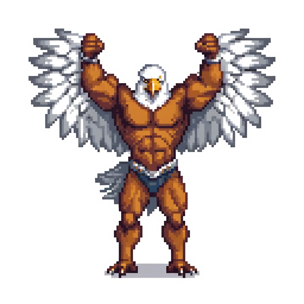 A big muscular eagle with big human hands and arms emoji