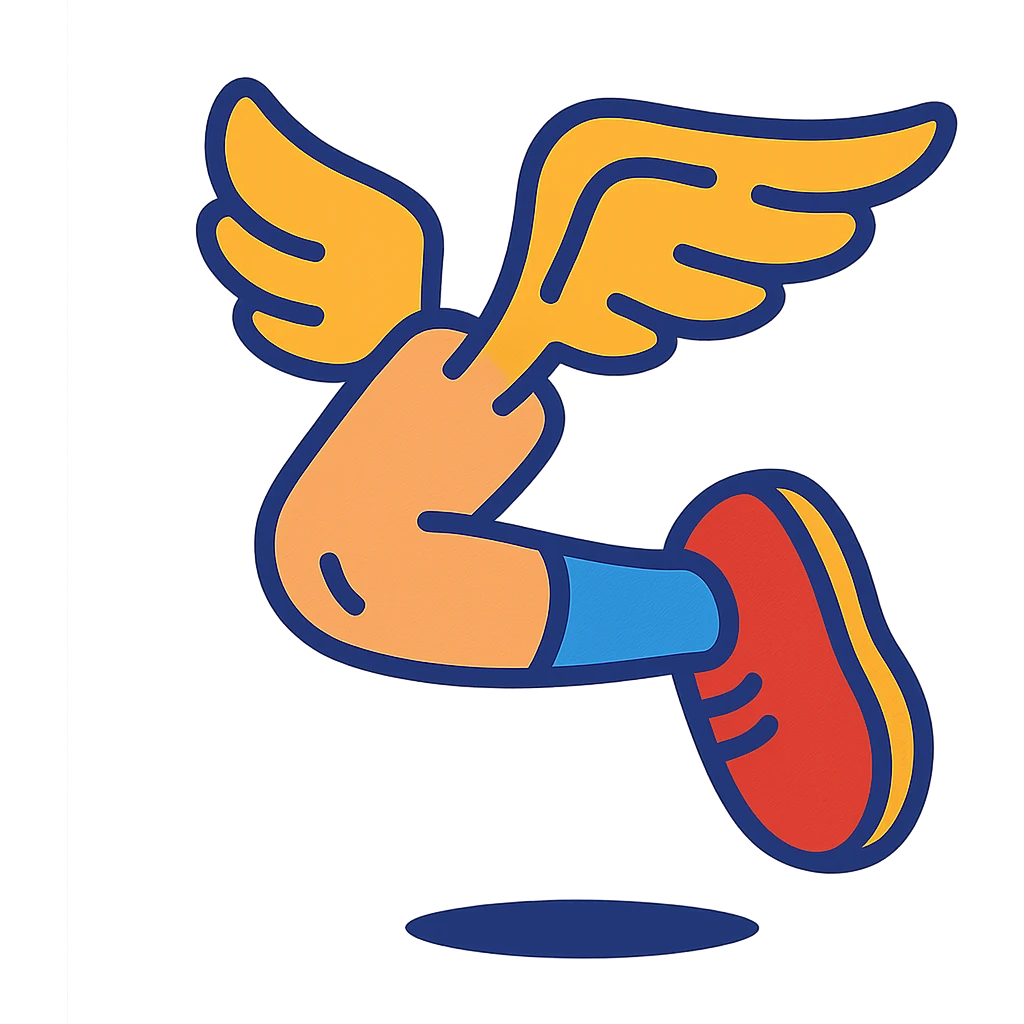 a flying leg with wings, cartoonish and fun emoji