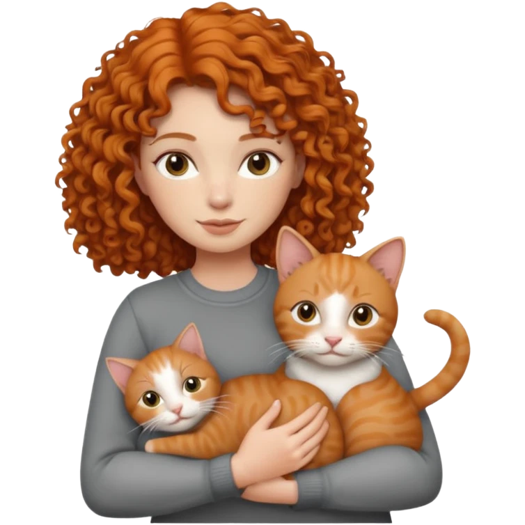 a ginger curly hair woman vet holding a cat emoji