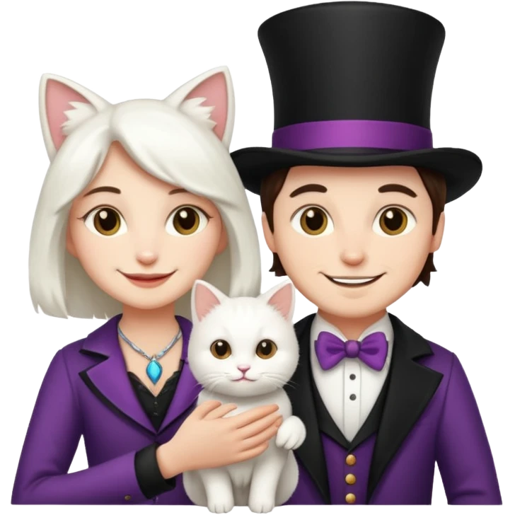 magician couple and their pet cat emoji