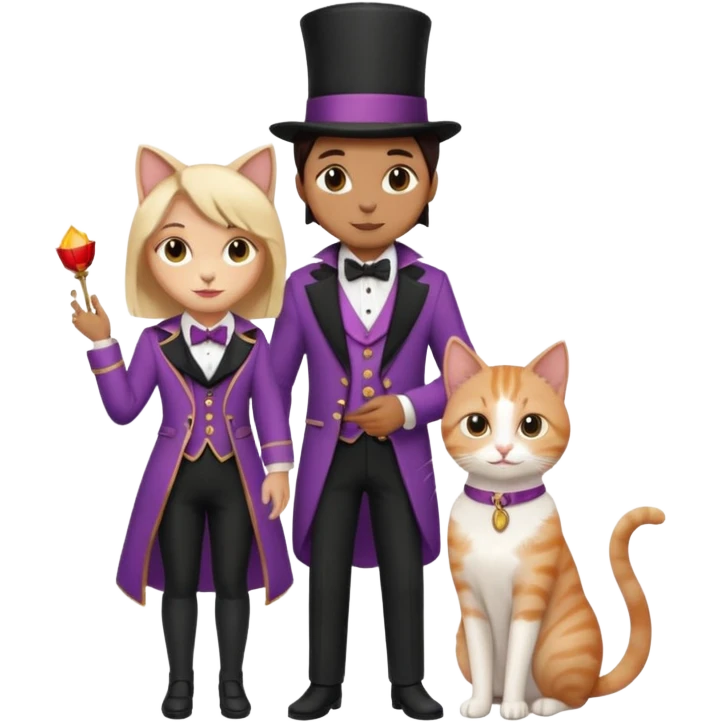 magician couple and their pet cat emoji