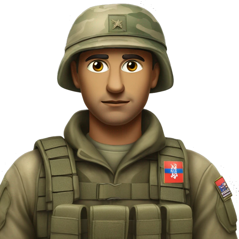 Photorealistic A serious Serbian resistance soldier in a camouflage cap emoji