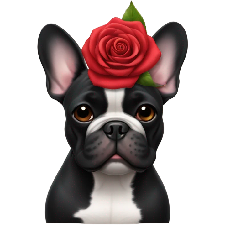French bulldog black with rose emoji