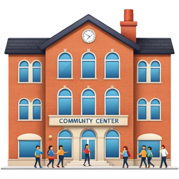 Community center building with people emoji