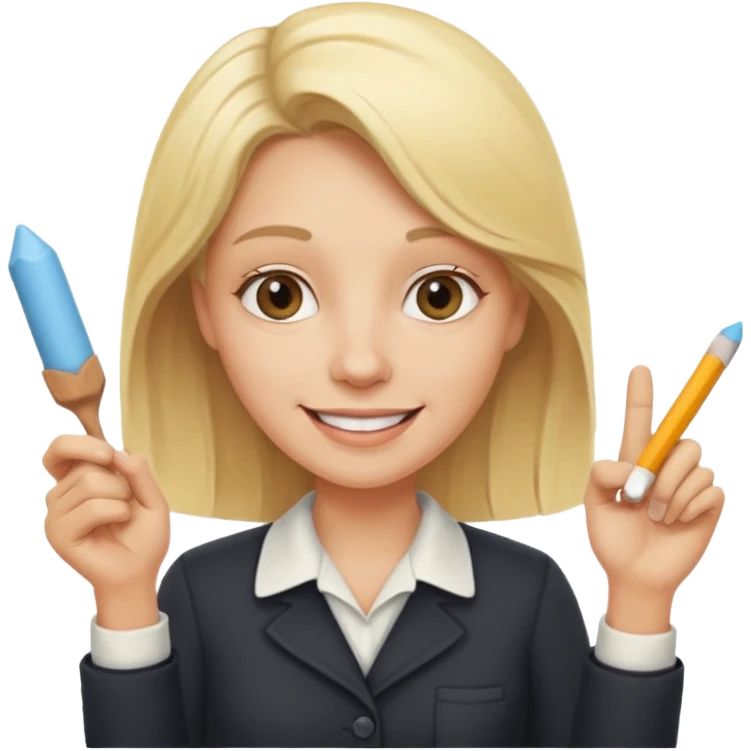 fun blonde history teacher, cheerful, chalk in hand emoji