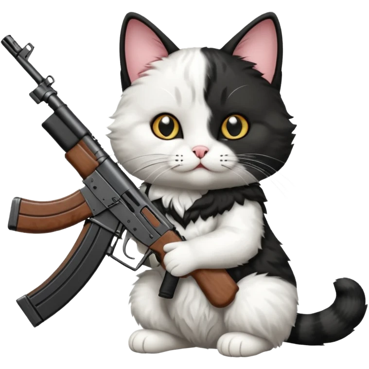 black and white cat with an ak47 gun emoji