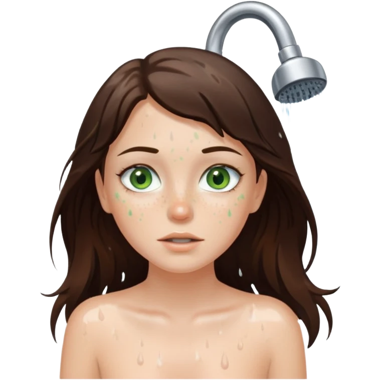 a white brunette girl with green eyes and freckles taking a shower emoji