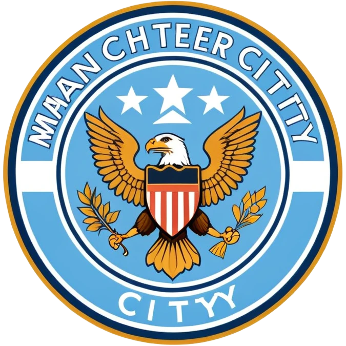 Manchester City soccer team logo, sky blue circular emblem with eagle emoji