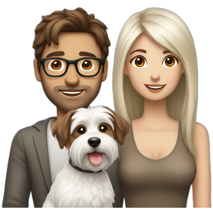 Brown hair man with glasses anda with westie dog girl emoji