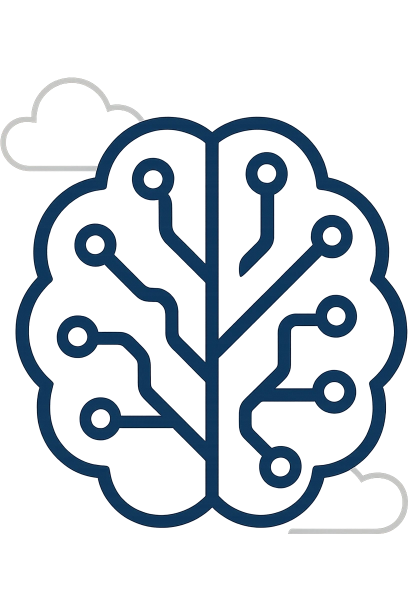 modern, clean, tech-inspired icon of an abstract brain or neural network, blue and white color scheme emoji