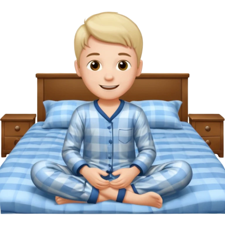 emoji- of a smiley boy sitting on the bed with legs on the floor emoji