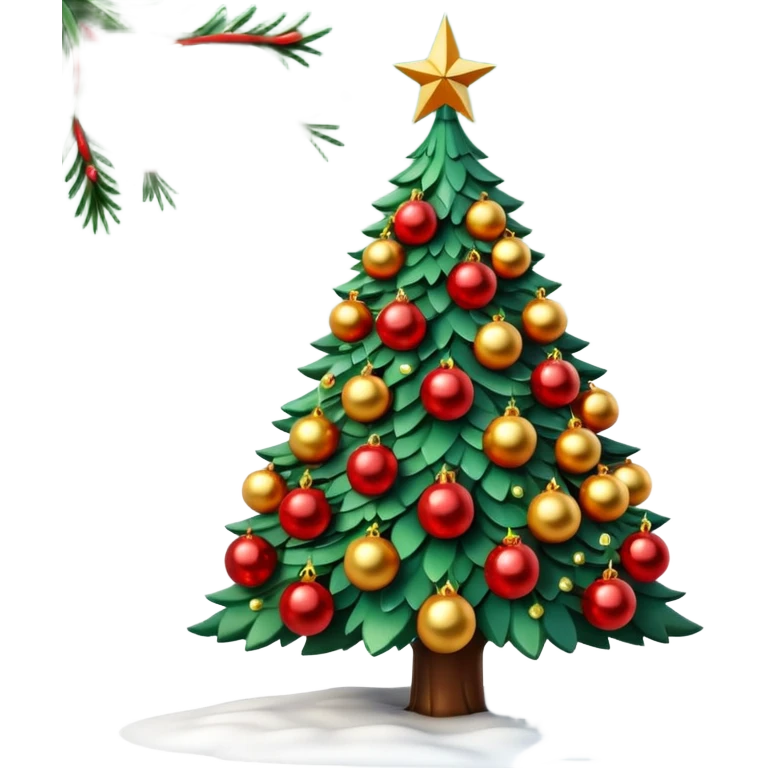3D emoji of a majestic Moscow
New Year tree. Thick green branches heavily decorated with large gold and red glass balls, traditional Russian patterns, and sparkling warm tinsel. A bright glowing red Soviet-style star is on top.
Light dusting of snow on the branches.
 emoji