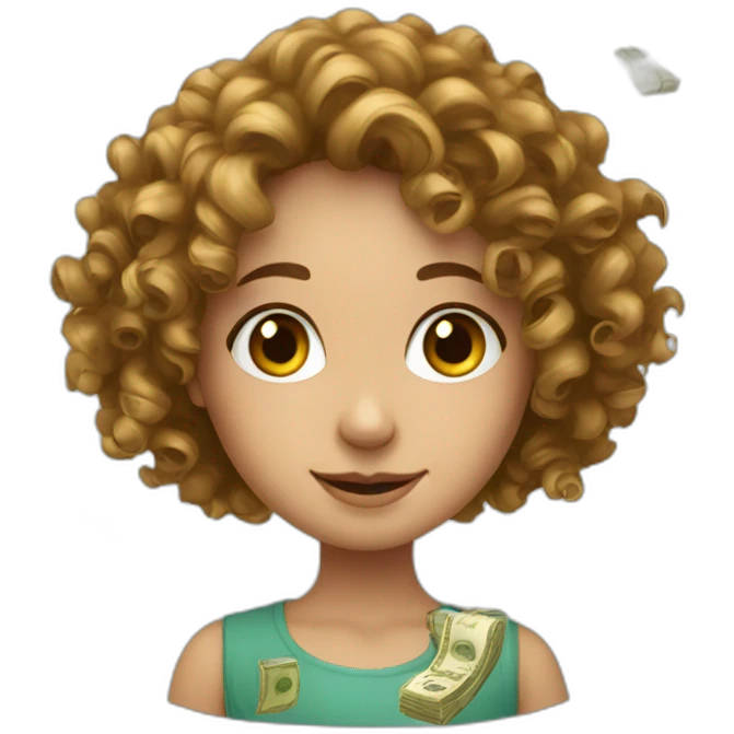 Curly European Girl and money emoji