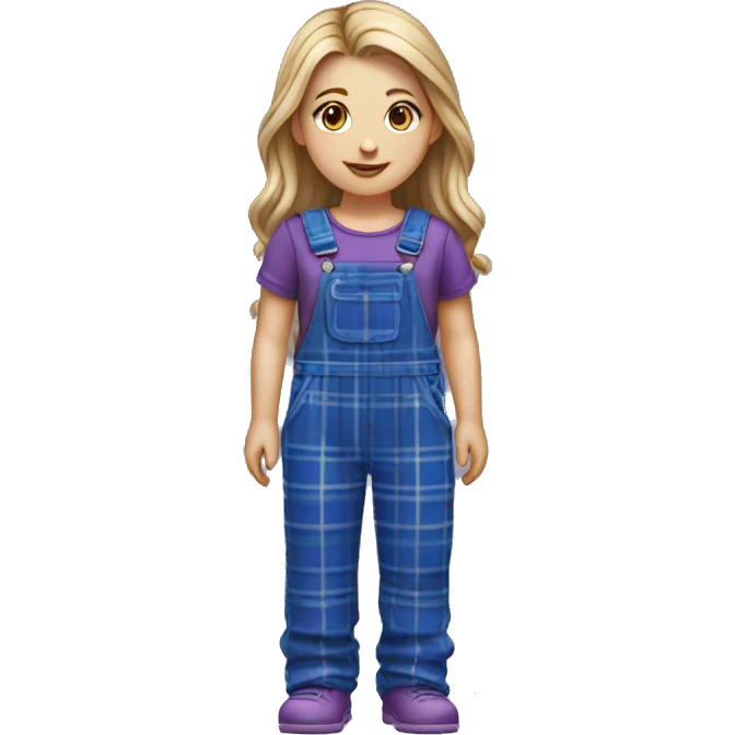 White girl wear a blue purple long plaid tartan overall emoji