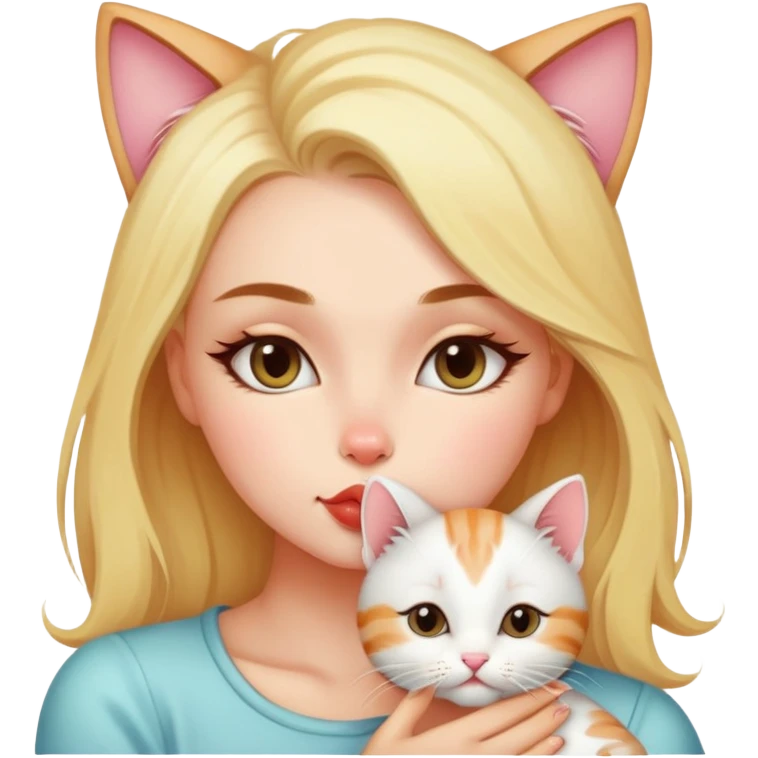 A pretty alternative woman kissing a kitty on the forehead so tenderly emoji