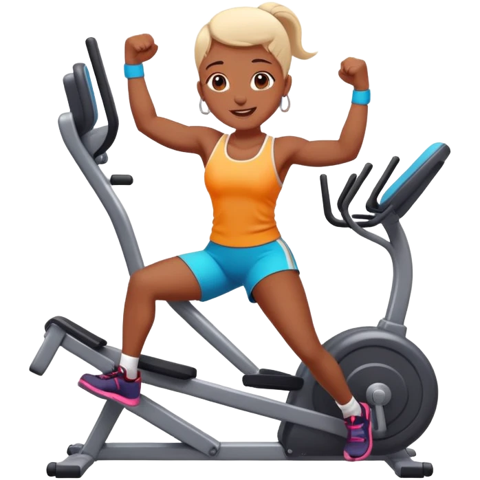 Enthusiastic character exercising with vibrant gym equipment emoji
