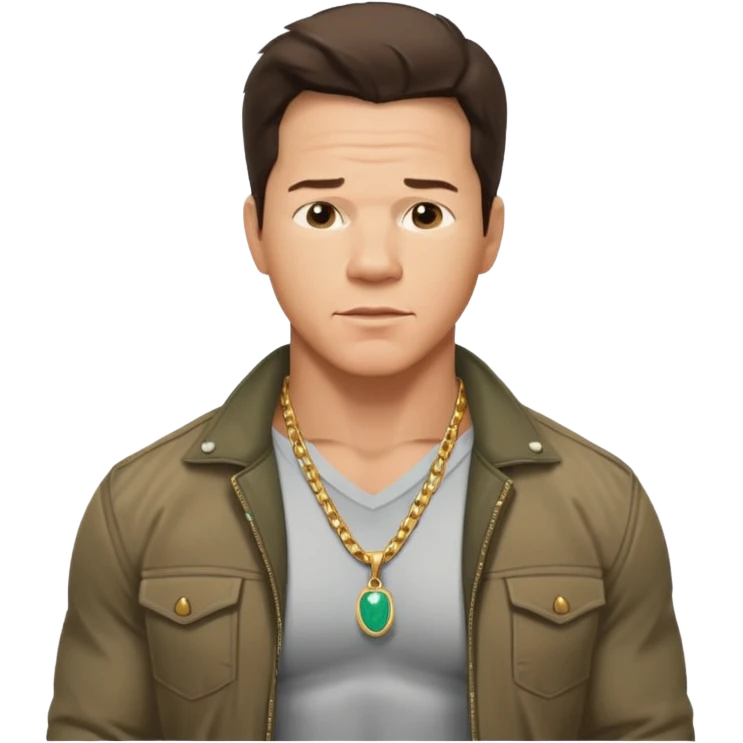 Mark Wahlberg as Marky Mark with shirtless with necklace, jacket emoji